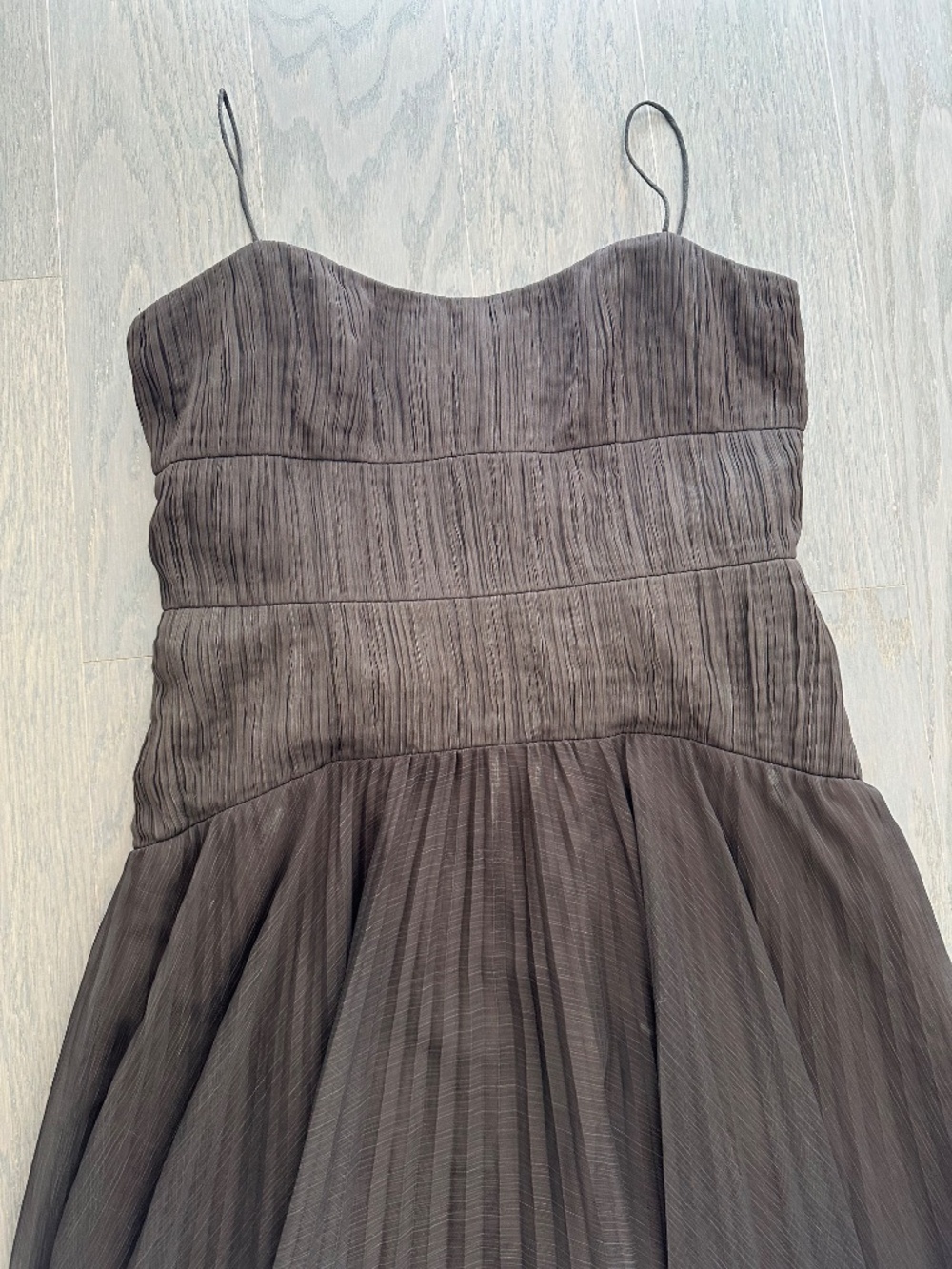 AMUR Sue Olive Green Pleated Maxi Chiffon Dress Tie Dye Gown - Size 6 - Picture 7 of 13